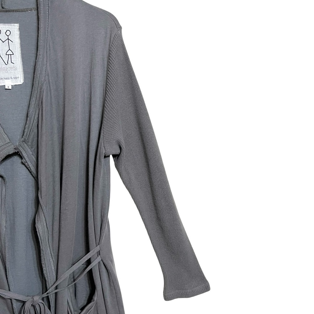 Pete & Greta Johnny Was Ribbed Duster Cardigan S Gray Knit Sleeves Tie Front - Picture 4 of 8